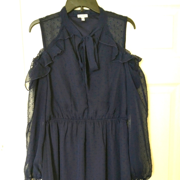 Love,fire Women cold shoulder Navy Blue Classic boho Country Flowy dress size L - Picture 12 of 14